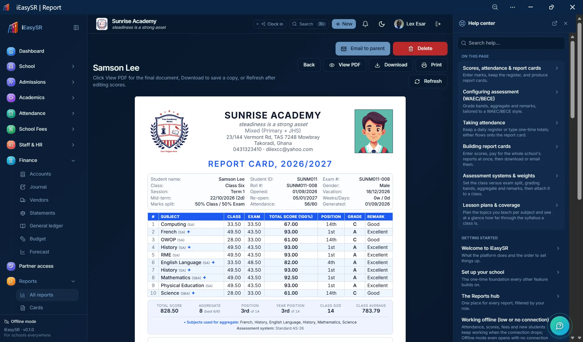 One-click A4 report cards